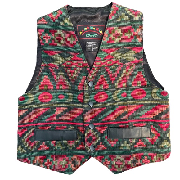 NEW Deadstock Katch Me Kids Vintage 90s Western Southwestern Native Aztec Vest - Picture 1 of 5